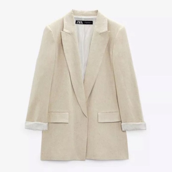 Zara Light Tan Linen Women's Oversized Blazer Size M - Picture 13 of 15